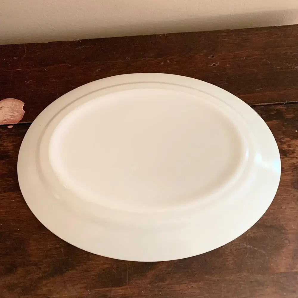 Vintage Butter Yellow Ceramic Oval Platter Concentric Rings Art Deco Style 12 in